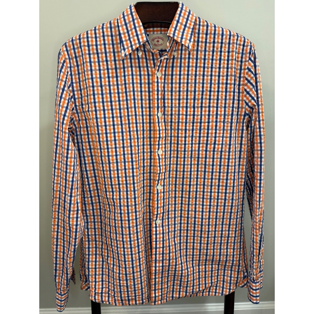 Brooks Brothers Red Fleece Mens Orange Blue Gingham Cotton Button Down Shirt M